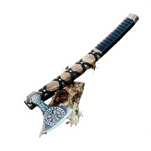 Handmade Custom Carbon Steel <b>Axe</b> Industrial Grade Bearded Survival Outdoor <b>Axe</b> with Wooden <b>Handle</b> for Camping with Sheath - Product Image 1