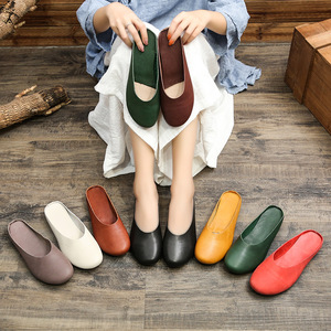 Zapatos de Mujer Hechos a Mano con Cuero Genuino, Estilo Mori Girl, Retro, Planos, Sin Cordones, Tallas Grandes, con Flores, para Verano, Directo de Fábrica - Product Image 2