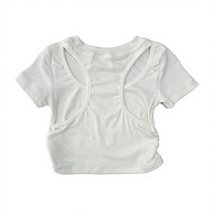 T-shirt da bambina <span class=keywords><strong>con</strong></span> colletto alla marinara, manica corta, in cotone, <span class=keywords><strong>con</strong></span> fiocco, casual, all'ingrosso, abbigliamento per bambini OEM - Product Image 4