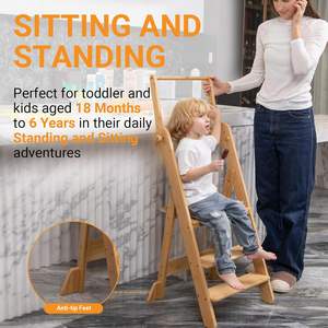 Tour d'apprentissage pliable à hauteur réglable, tabouret de cuisine pour enfants, <span class=keywords><strong>chaise</strong></span> <span class=keywords><strong>haute</strong></span> pour tout-petits - Product Image 3