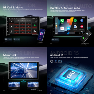 Autoradio Android Podofo 1 Din réglable 9 pouces 4+64G avec écran tactile, CarPlay & Android Auto, égaliseur DSP, GPS, stéréo de voiture OEM d'usine - Product Image 2