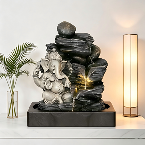 Fuente de Agua en Cascada con Rocas Apiladas Estilo Ganesha, Decoración con Luz <span class=keywords><strong>LED</strong></span> para Relajación en Interiores - Product Image 2