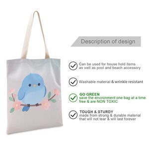 Custom Blue Bird Full Print <b>Canvas</b> <b>Shopper</b> Foldable Tote Bag with Inner Pocket for Daily Use Wholesale Bulk - Product Image 3