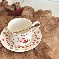Série de Noël Tasse à café et soucoupe en céramique originale avec un design minimaliste Peinte à la main en Chine Thé de l'après-midi