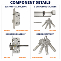 Loquet Réversible Personnalisé Norme Européenne 5572 Silencieux Entièrement en Acier Inoxydable SUS304 Nickelé Corps de Serrure à 3 Portes pour Portes en Bois