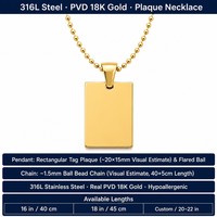 Collier Pendentif Rectangulaire Carré Minimaliste en Acier Inoxydable Plaqué Or 18K, Lettre d'Amour Commémorative, Vente en Gros, Prêt à Expédier