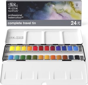 Juego de Pinturas de Acuarela Profesionales <span class=keywords><strong>Winsor</strong></span> & <span class=keywords><strong>Newton</strong></span> de 24 Medias Tarrinas con Caja Metálica Ligera - Product Image 1
