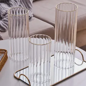 Vaso de vidro transparente para decoração de mesas de jantar vaso de flores liso de vidro transparente