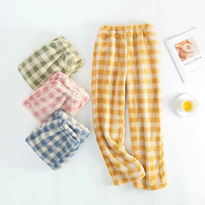 custom print loose wide leg lounge pant women wholesale plaid flannel lounge pajamas lounge pants women flannel pj pants