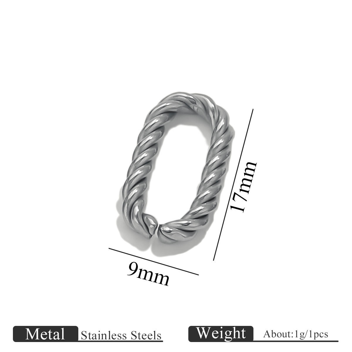 Steel silver 2.4mm twisted wire, 9.3*17