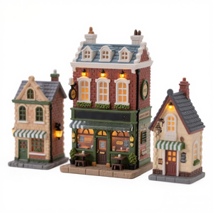 Ensemble de maisons de village de Noël en résine, <span class=keywords><strong>figurine</strong></span> de cabane en bois enneigée, maison miniature lumineuse à LED, décoration de Noël - Product Image 3