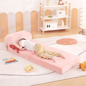 Children's Foldable Mattress <b>Pink</b> Soft Cushion Bed For Kids Sleeping Playroom Use - Product Image 1
