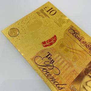 Banconota Decorativa da 10 Sterline UK in Foglia <span class=keywords><strong>d</strong></span>'<span class=keywords><strong>Oro</strong></span> 24K, Denaro Finto Placcato <span class=keywords><strong>Oro</strong></span> in Plastica - Product Image 5