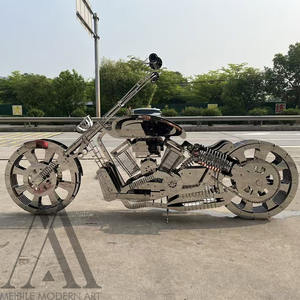 Decoración personalizada para interiores y exteriores Cool Future Technology Modern Metal Crafts Gold Silver Motocicleta Escultura de acero inoxidable - Product Image 5