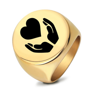 Stainless Steel Round <b>Ring</b> 12mm 22mm Laser Engraved Heart Design Unisex Couple Jewelry Gift - Product Image 1