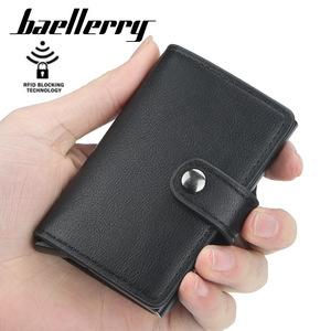 Baellerry Men's Card Holder PU Leather Coffee Color Buckle Closure <b>RFID</b> Protection Credit Card <b>Wallet</b> Compact Size Everyday Use - Product Image 5