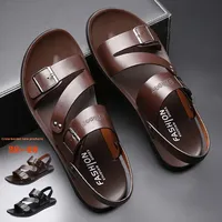 Nouvelles sandales de plage pour hommes en cuir PU 2026, tendance, respirantes, couleur unie, été, tailles 47 48, qualité export de marque