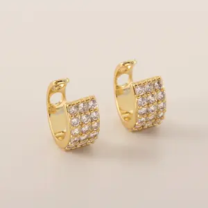 Hot Sale Simple Hollow Gold Plated Hoop Earrings With CZ Zircon Small Earbob For Women Fashion Party Minimalism Jewelry