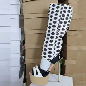 Botas Altas Personalizadas con Punta Abierta y Tacón Alto para Mujer, Sandalias con Forma de Corazón, Talla Grande 47, Zapatos con Parches, Plataforma, Botines Largos - Product Image 4