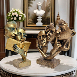Estatua de Resina de Rostro Humano Simple, Figuritas Modernas de <span class=keywords><strong>Silencio</strong></span> Es Dorado, Adorno de Arte Decorativo para el Hogar, Venta al por Mayor - Product Image 4