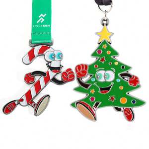 Médailles personnalisées en alliage de zinc avec logo émaillé, médailles sportives, médailles de course personnalisées en 3D avec motif d'arbre de Noël - Product Image 1