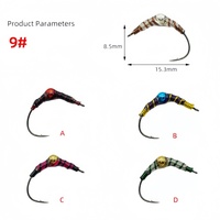 Lot de 5 mouches artificielles Nymphes Bioniques par boîte avec 9 hameçons #   Hameçon à œil en métal renforcé de fil, à pointe barbelée, pour la pêche à la truite, au bar et aux leurres à mouche