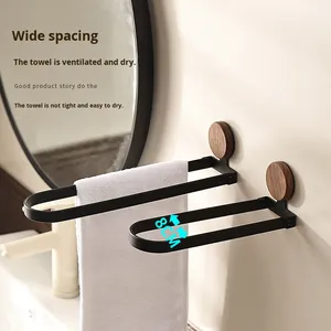 Toallero <span class=keywords><strong>de</strong></span> Acero Inoxidable y Madera, Plegable, Montado en la Pared, Sin Perforaciones, Organizador para Baño, Ducha, Lavabo - Product Image 4