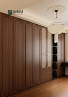 Armoire traditionnelle ARET en noyer avec portes en panneaux mélaminés, grille vitrée, écologique, grande capacité, chambre à coucher, sur mesure, vente en gros