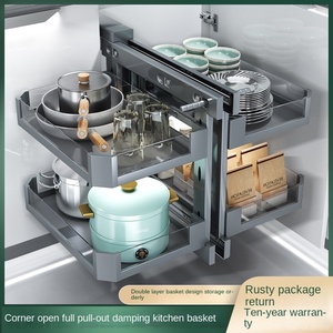 Metal Corner Drawer <b>Kitchen</b> Cabinet Rotating Small Monster Full <b>Pull</b>-<b>Out</b> Double-Layer Drawer Storage Rack - Product Image 4