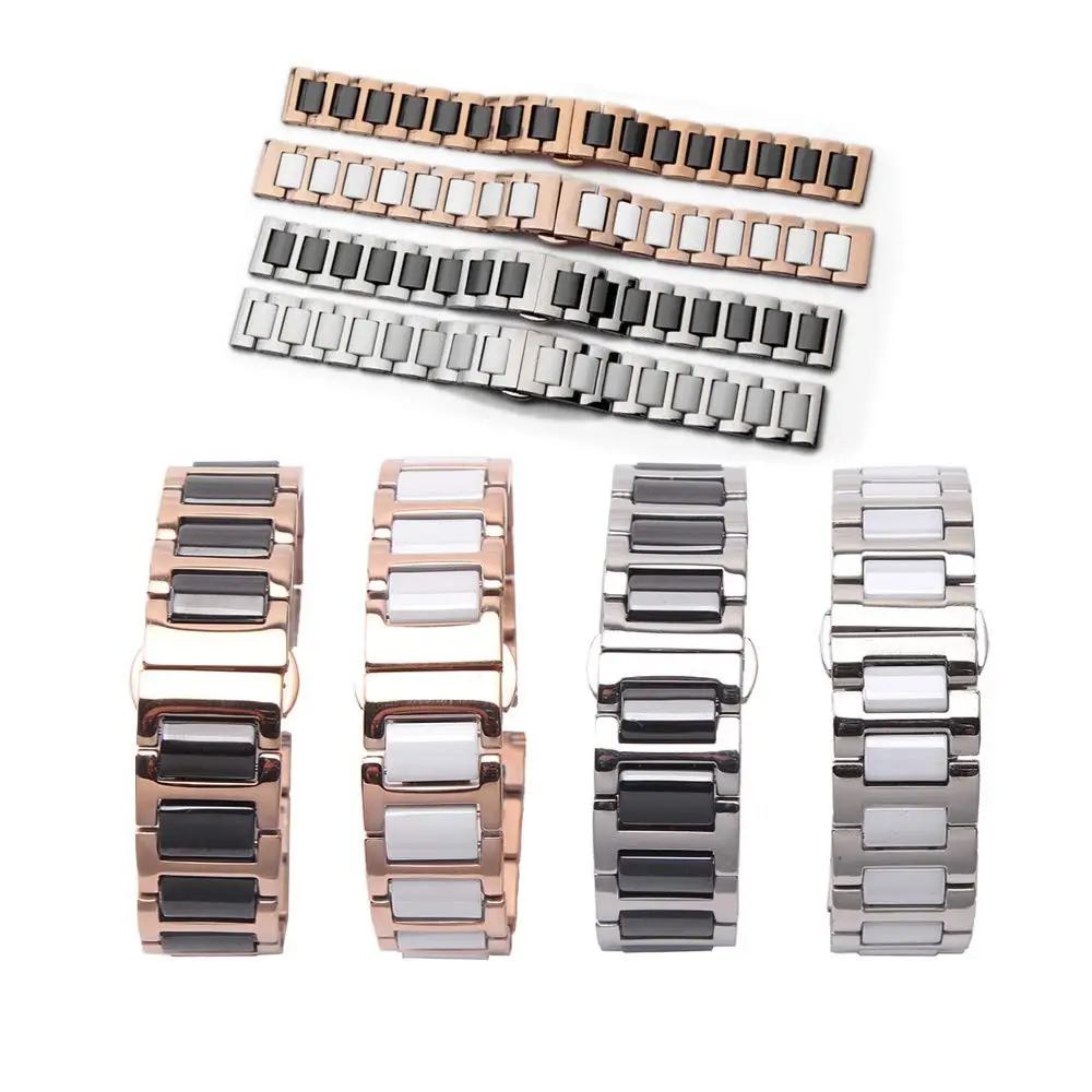 Stainless Steel Ceramic Watch Band Links 18mm/20mm/22mm Watch Wrist Bands Deployment Clasp Metal Watch Strap Bracelet