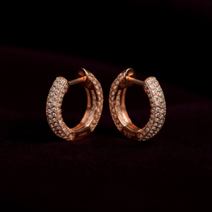 E573 Rose Gold <b>Hoop</b> <b>Earrings</b> With Round Brilliant Cut Diamonds Micro Insert Women's Luxury <b>Fine</b> Jewelry - Product Image 2