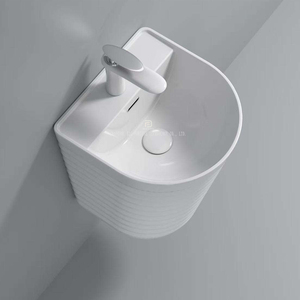 Lavabo mural élégant pour salle de bain, lavabo rond en céramique facile à nettoyer, lavabo mural suspendu - Product Image 3