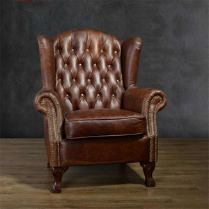 Elegante Sillón de Cuero Genuino de Tela Única con Respaldo Alto para Sala de Estar, Sillones de Ocio, Sillón Chesterfield de Cuero Color Bronceado - Product Image 6