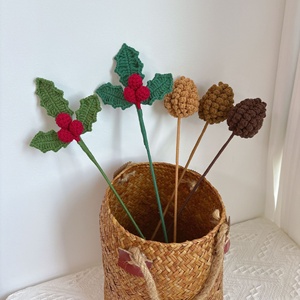 Ramos de <span class=keywords><strong>Flores</strong></span> de Acanalón y Piñas Tejidos a Crochet, Tallos Florales de Hilo Tejido, Decoración Navideña para Jarrones - Product Image 1