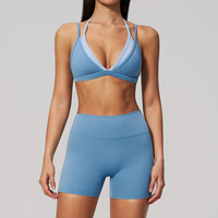 Ensemble de yoga et de sport pour femme : soutien-gorge de sport dos nu et short cycliste taille haute, séchage rapide, respirant, pour la course et la gym