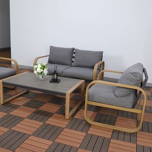 Sofá de Esquina de <span class=keywords><strong>Aluminio</strong></span> para Jardín de Lujo con Diseño de Madera, 5 Piezas con Cojines, Precio - Product Image 5