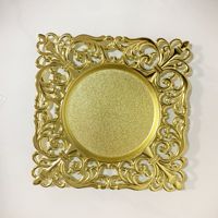 Assiettes de présentation carrées creuses en gros pour dîner et mariage, assiettes rondes modernes en plastique doré