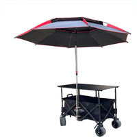 Chariot de transport alimentaire pliable tout-terrain avec roues, plateau large en métal, parasol, chariot de camping extérieur