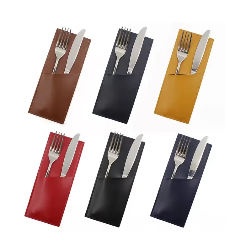 Cafe Bar Restaurant Cutlery Organizer Custom Utensil Organizer Faux Leather Flatware Pocket Cutlery Holders Table Decor