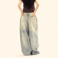 Jean baggy taille haute streetwear le plus vendu pour femme, coupe large en denim délavé style vintage