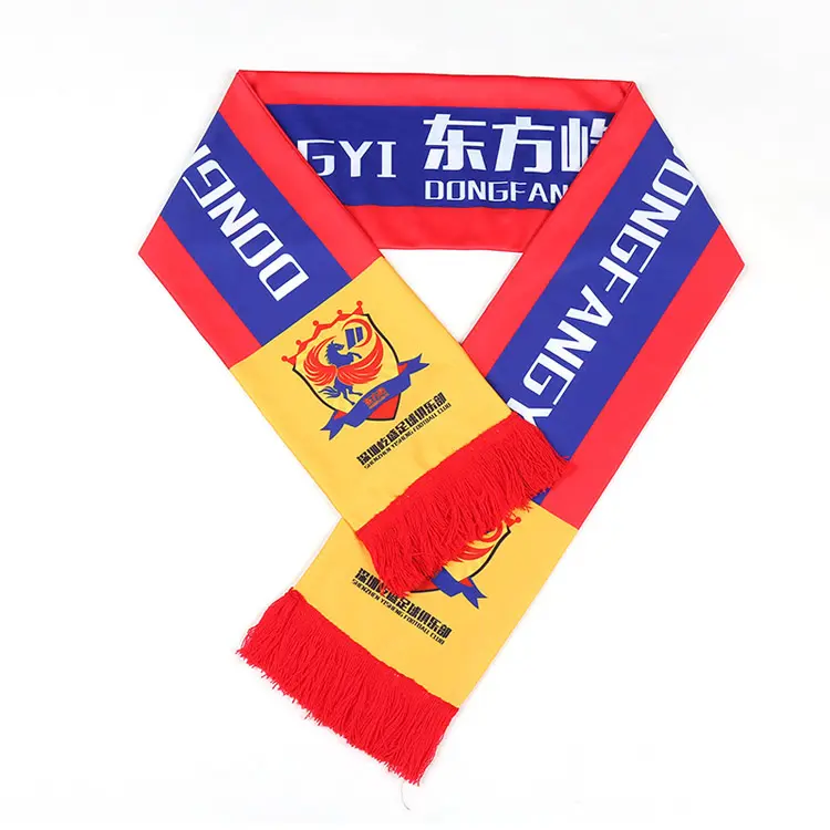 Factory Wholesale Your Own Design Polyester Sublimation Printing Soccer Football Club Fans Cheering Scarf