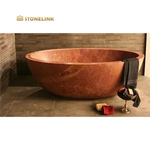 Stonelink Popular Modern Natural Red Travertine Stone Sink Marble Bathtub For Bathroom