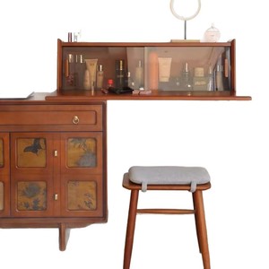 Retro Style Dressing <b>Table</b> With Storage Cabinet For Bedroom <b>Makeup</b> Vanity Vintage Black Wood Finish Six Drawer Design - Product Image 5