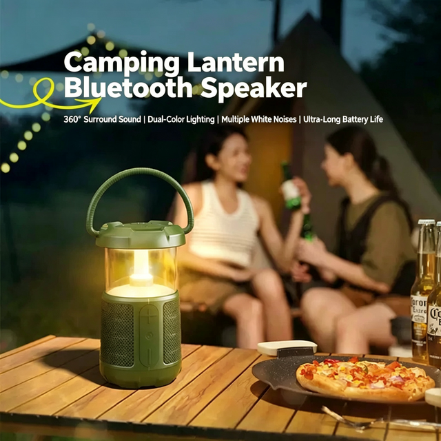 Outdoor Speaker with Camping Lantern Wireless Portable Speaker White Noise, Long Playtime for Camping Picnic Backyard