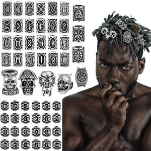 Antik gümüş Viking Rune sakal boncuk büyük delik paslanmaz çelik yeniden erkekler ve kadınlar için Dreadlock takı-toptan - Product Image 1