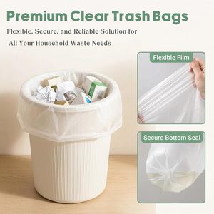 10 Gallon <b>Large</b> White T-Shirt Trash Bags, 5 Rolls 84 Count Flat Unscented Garbage Bags, Disposable Trash Liners for Kitchen - Product Image 6