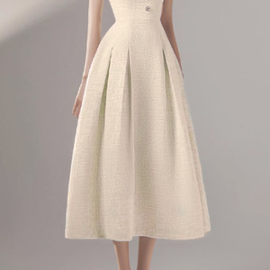 Moda de alta gama de lujo ligero nicho color albaricoque tirantes 2024 verano nuevo sexy elegante vestido de cierre de cintura con dobladillo grande - Product Image 5