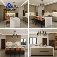 Îlot de cuisine moderne européen haute brillance AMAZBUILD |   Marbre artificiel en verre écologique personnalisable, esthétique minimaliste