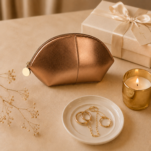 Luxury Rose Gold Foil Cosmetic Pouch with Gold-Tone Zipper for Travel Storage and Daily <b>Make</b> <b>up</b> Beauty Storage - Product Image 6