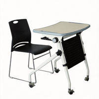 Chaise d'étudiant universitaire moderne en métal robuste avec tablette d'écriture, crochet pour sac à dos, design empilable pour appartement et salle de cours